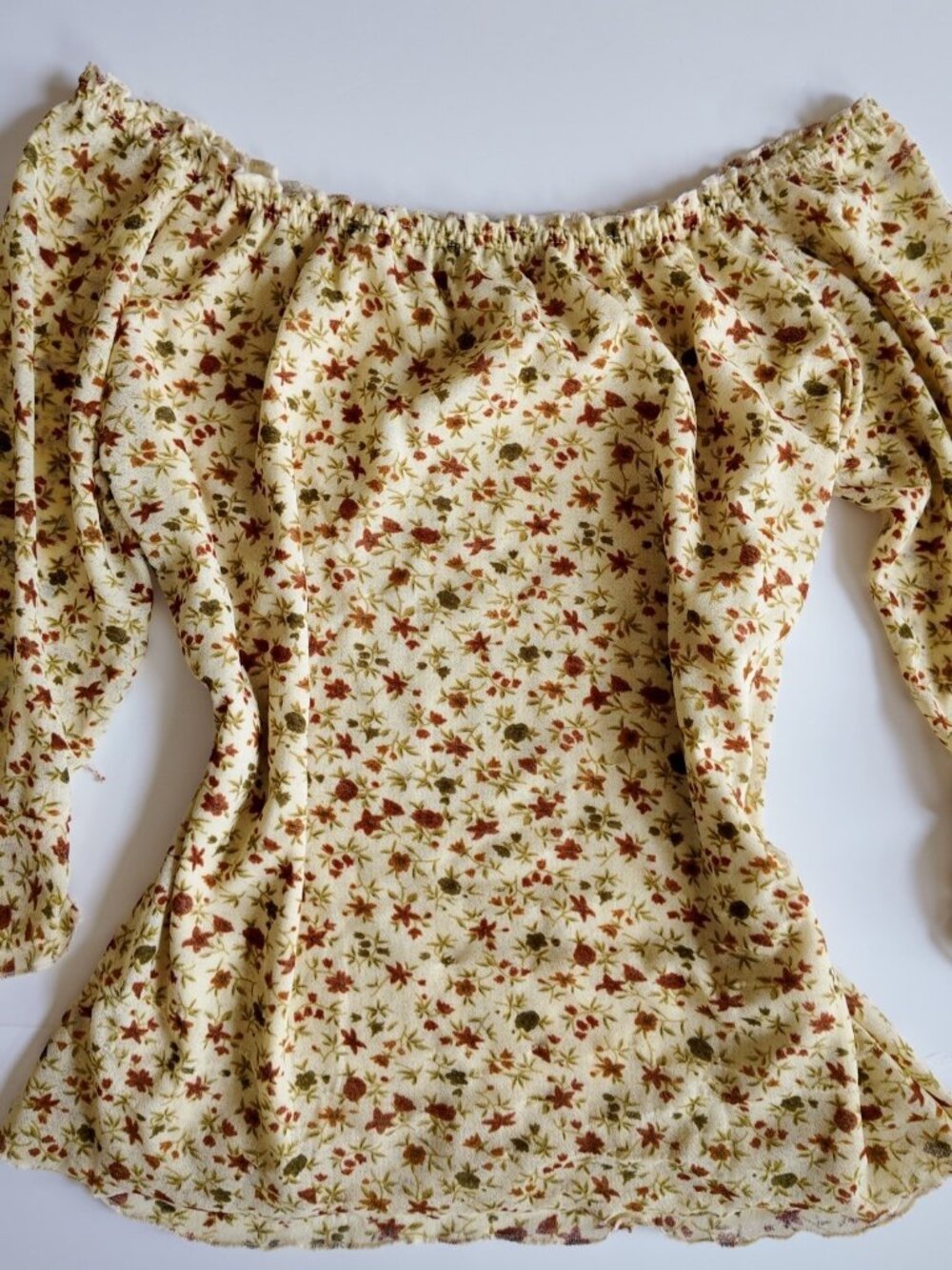 Milkmaid Top Floral Off Shoulder Y2K Fairycore Mesh Cream Brown Size Medium